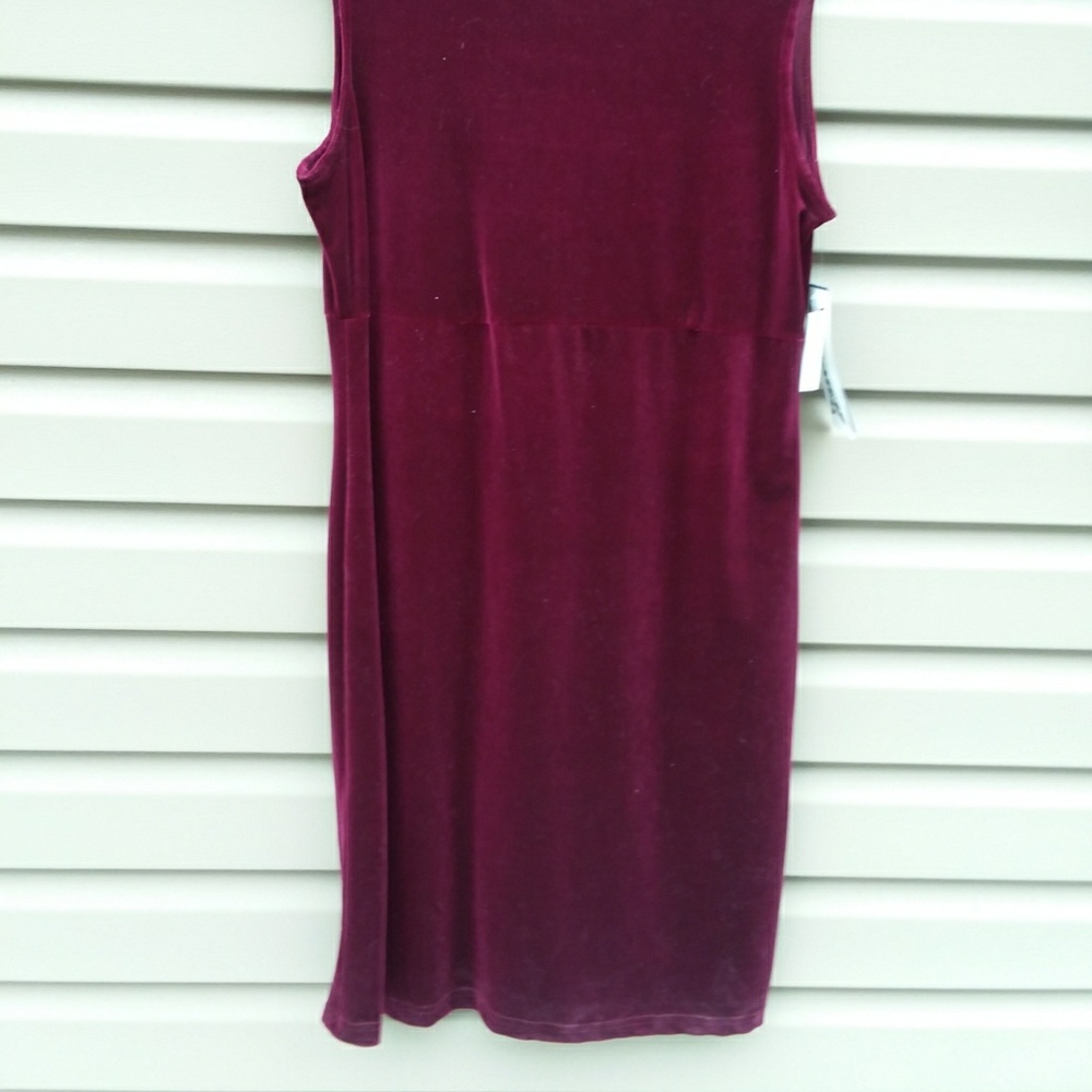 Vintage Studio Sz L Burgandy Velvet Dress Stretch - Picture 2 of 5